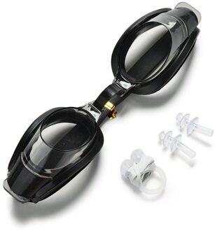 1Set Zomer Duiken Zwemmen Bril Plastic Rubber Goggle Set met Oordopjes Neus Clip 6 Kleuren Volwassen Unisex Zwemmen Bril kit zwart
