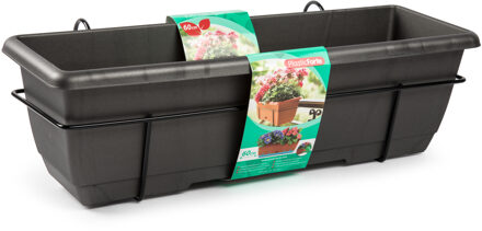 1x Balkon/schutting plantenbak/bloembak antraciet 60 cm met hanger - Plantenbakken Grijs