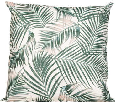 1x Bank/sier kussens met palm plant/bladeren print voor binnen en buiten 45 x 45 cm - Sierkussens Multikleur