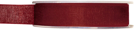 1x Bordeauxrode organzalint rollen 1,5 cm x 20 meter cadeaulint verpakkingsmateriaal - Cadeaulinten Rood