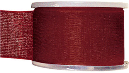 1x Bordeauxrode organzalint rollen 4 cm x 20 meter cadeaulint verpakkingsmateriaal - Cadeaulinten Rood