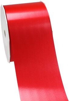 1x Brede luxe rode kunststof lint rollen 9 cm x 91 meter cadeaulint verpakkingsmateriaal - Cadeaulinten Rood