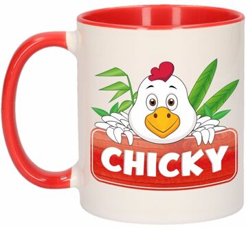 1x Chicky beker / mok - rood met wit - 300 ml keramiek - kippen bekers Multikleur