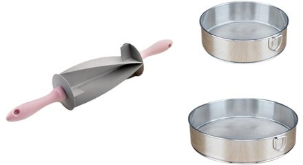 1x Croissant Cutter Roller Blade Roller Pin & 2x Zeefje Zeef Met 40 60Mesh Premium Roestvrij Fijne Mesh