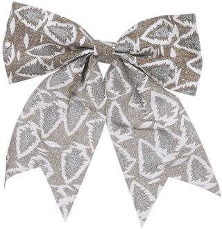 1x Decoratie strikken/kerststrikken zilver met kerstbomen opdruk 28 x 34 cm