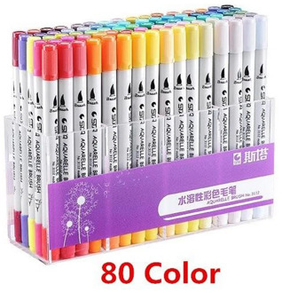1X Dual Tips Fine Brush Sketch Marker Pen Water Based Ink Paintbrush Tip Brush Pen Calligraphy Sketching School Supplies