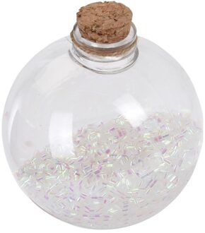1x Fles kerstballen witte glitters 8 cm kunststof