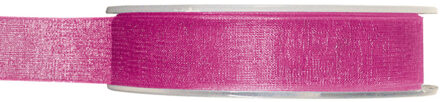 1x Fuchsia roze organzalint rollen 1,5 cm x 20 meter cadeaulint verpakkingsmateriaal - Cadeaulinten