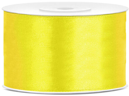 1x Gele satijnlint rollen 3,8 cm x 25 meter cadeaulint verpakkingsmateriaal - Cadeaulinten Geel