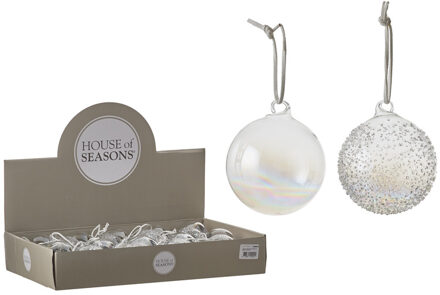 1x Glazen transparant parelmoer kerstballen 7 cm kerstboomversiering