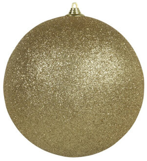 1x Gouden grote kerstballen met glitter kunststof 13,5 cm Goudkleurig