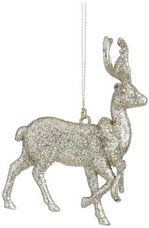 1x Gouden rendier kersthangers kunststof 12 cm kerstornamenten