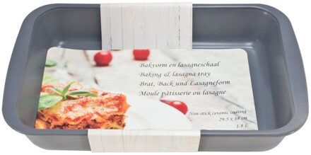 1x Grijze rechthoekige glazen ovenschalen 1,8 liter 29,5 x 18 x 5 cm
