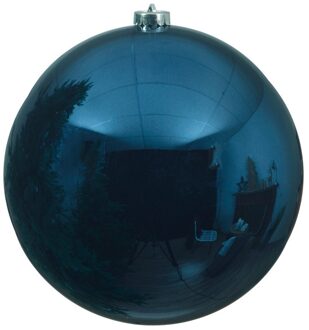 1x Grote donkerblauwe kerstballen van 14 cm glans van kunststof - Kerstbal