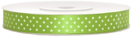 1x Hobby/decoratie appel groen satijnen sierlinten met witte stippen 1,2 cm/12 mm x 25 meter