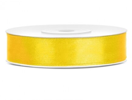 1x Hobby/decoratie geel satijnen sierlint 1,2 cm/12 mm x 25 meter - Cadeaulint satijnlint/ribbon - Gele linten - Hobbymateriaal benodigdheden - Verpakkingsmaterialen - Action products