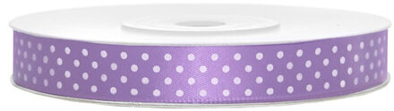1x Hobby/decoratie lila paars satijnen sierlinten met witte stippen1,2 cm/12 mm x 25 meter