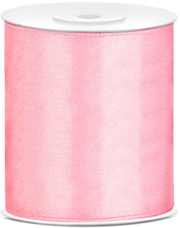 1x Hobby/decoratie roze satijnen sierlint 10 cm/100 mm x 25 meter