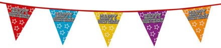 1x Holografische vlaggenlijnen Happy Birthday 8 meter feestversiering Multi