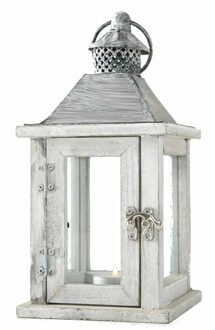 1x Houten lantaarns/windlichten wit landelijke stijl 13 x 25 cm - Windlichten