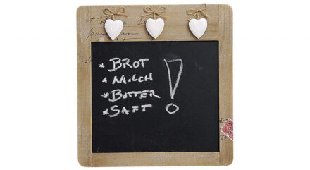 1x Houten schoolborden schrijfborden/memoborden met hartjes 28 x 29 cm