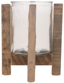 1x Houten theelichthouders/waxinelichthouders 17,5 cm