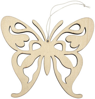 1x Houten vlinders 16,5 x 14 cm ophang decoratie Beige