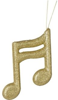 1x Kerst hangdecoratie gouden glitter muzieknootje 15 cm - Kersthangers Goudkleurig