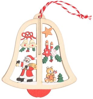 1x Kerst hangdecoratie kerstbel met kerstman 10 cm van hout - Kersthangers Multikleur