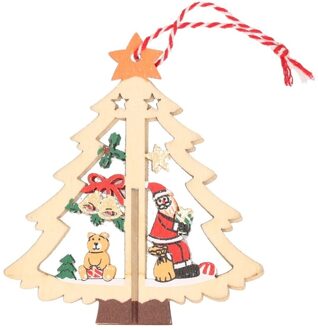 1x Kerst hangdecoratie kerstboom met kerstman 10 cm van hout - Kersthangers Multikleur