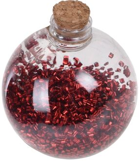 1x Kerstballen transparant/rood 8 cm met rode glitters kunststof kerstboom versiering/decoratie - Kerstbal
