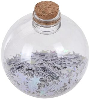 1x Kerstballen transparant/wit 8 cm met witte sterren kunststof kerstboom versiering/decoratie - Kerstbal