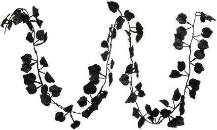 1x Kerstboom glitter guirlandes/slingers met bladeren zwart 200 cm