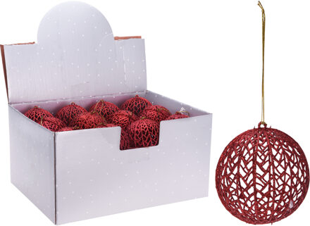 1x Kerstboomversiering rode draad kerstballen met glitters 9 cm - Kerstbal Rood