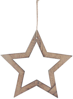 1x Kerstboomversiering sterren ornamenten van hout 20 cm - Kersthangers Bruin