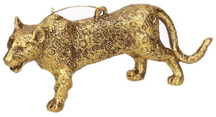 1x Kersthangers figuurtjes luipaard goud 12,5 cm Goudkleurig