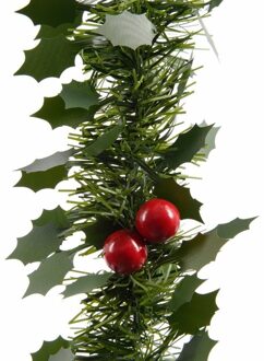 1x Kerstslinger guirlandes groen hulst 270 cm - Kerstversiering en decoraties - Dennenslingers