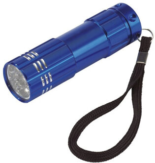 1x Kleine 9x LED krachtige pocket zaklamp - blauw - 9 cm - met batterijen en koordje