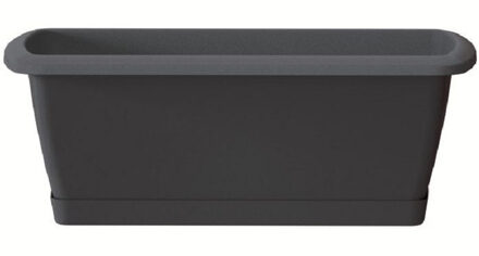 1x Kunststof Respana plantenbak/bloembak antraciet 39 cm inclusief schotel - Plantenbakken Grijs