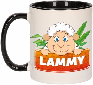 1x Lammy beker / mok - zwart met wit - 300 ml keramiek - schapen bekers Multikleur
