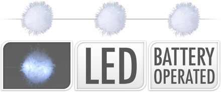 1x LED lichtsnoeren met 20 sneeuwballen lampjes van 5 cm op batterijen Wit