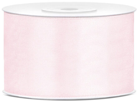 1x Licht poeder roze satijnlint rollen 3,8 cm x 25 meter cadeaulint verpakkingsmateriaal - Cadeaulinten