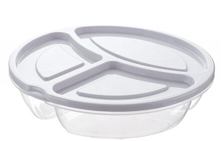 1x Lunchtrommels/bewaarbakjes rond 3- vaks wit kunststof 1.1 liter