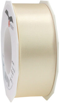 1x Luxe creme satijnen lint rollen breed 4 cm x 25 meter cadeaulint verpakkingsmateriaal - Cadeaulinten Crème