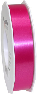 1x Luxe fuchsia roze kunststof lint rollen 2,5 cm x 91 meter cadeaulint verpakkingsmateriaal - Cadeaulinten