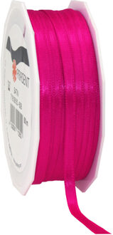 1x Luxe fuchsia roze satijnen lint rollen 0,6 cm x 50 meter cadeaulint verpakkingsmateriaal - Cadeaulinten