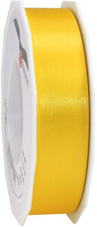 1x Luxe gele satijnen lint rollen 2,5 cm x 25 meter cadeaulint verpakkingsmateriaal - Cadeaulinten Geel