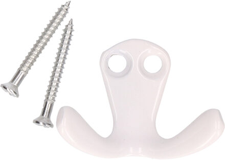 1x Luxe kapstokhaken / jashaken / kapstokhaakjes wit metaal 4.5 x 2.8 cm