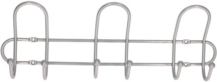 1x Luxe kapstokken / jashaken / wandstokken zilver metaal 3x dubbele brede haak 14 x 40 cm