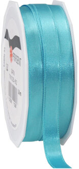 1x Luxe turquoise satijnen lint rollen 1 cm x 25 meter cadeaulint verpakkingsmateriaal - Cadeaulinten Blauw